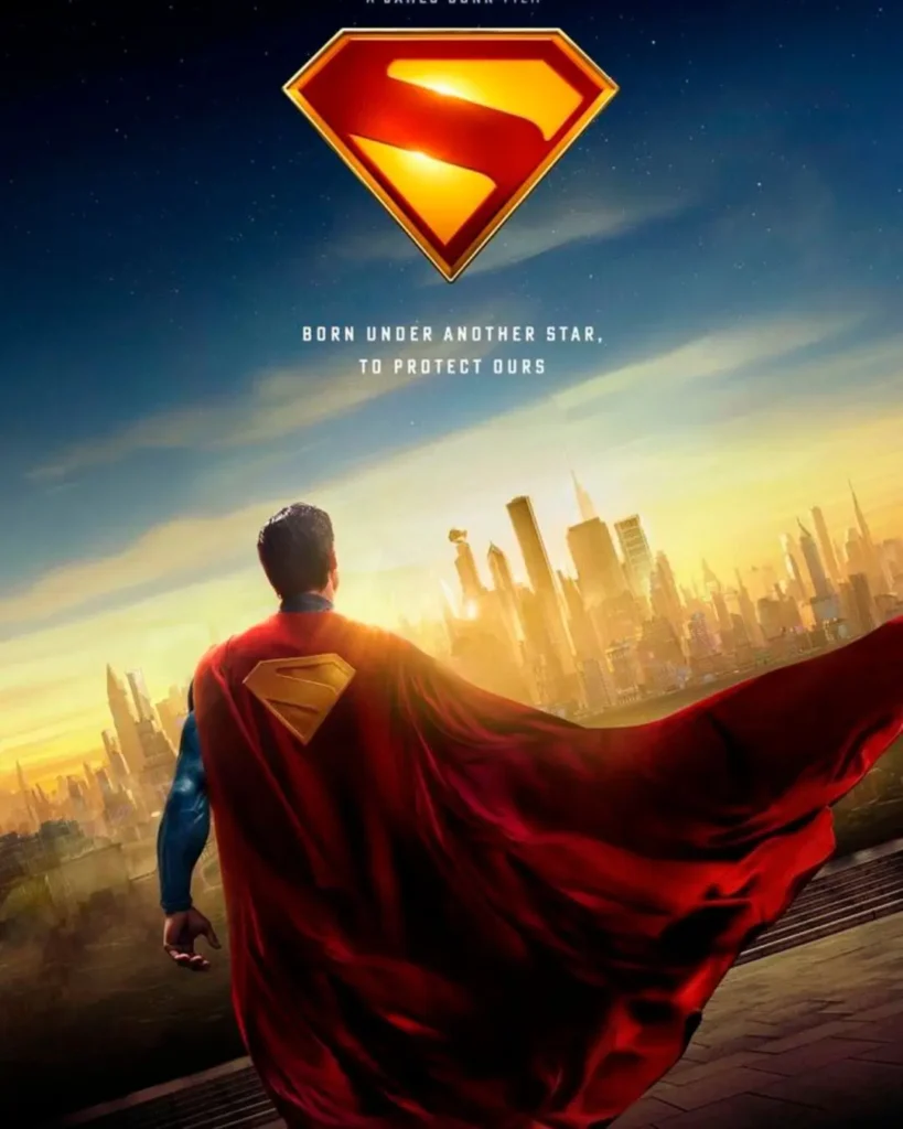 the new Superman 2025 reboot standing in a heroic pose