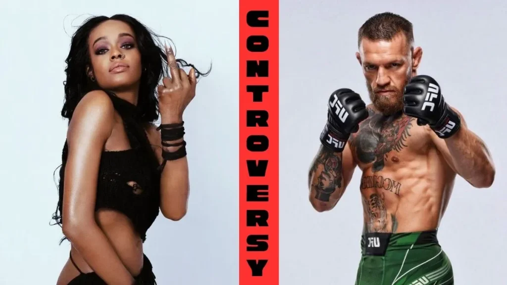 Collage of Azealia Banks and Conor McGregor with controversy text in between