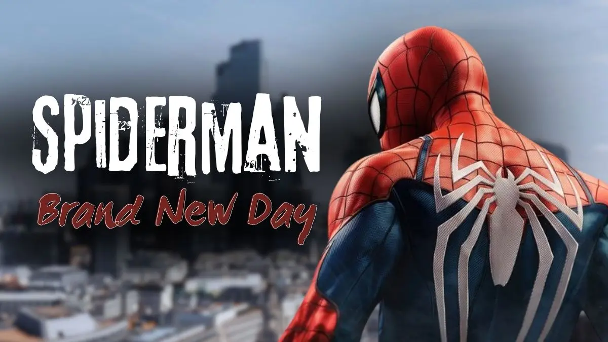 Back view of Spider-Man with "Spider-Man Brand New Day" written on the side