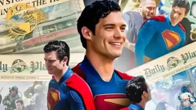 Superman 2025 suit design showcased from front, side, and back — highlighting David Corenswet’s new look as the Man of Steel.