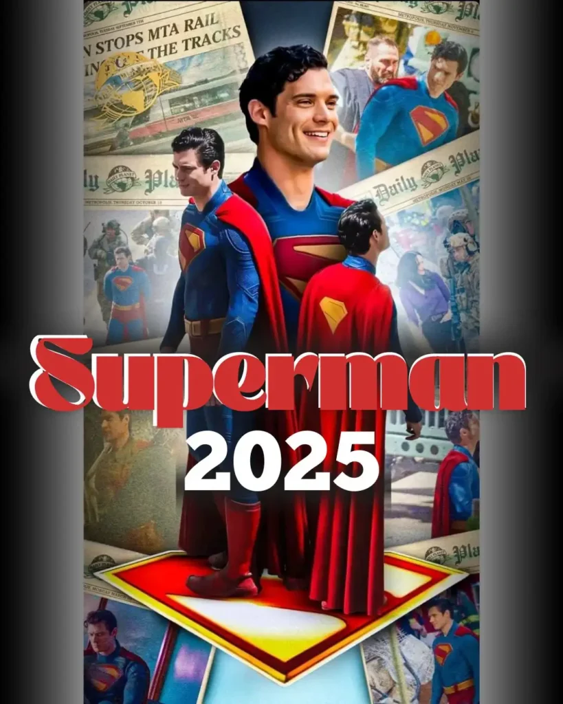 Superman 2025 suit design showcased from front, side, and back — highlighting David Corenswet’s new look as the Man of Steel.